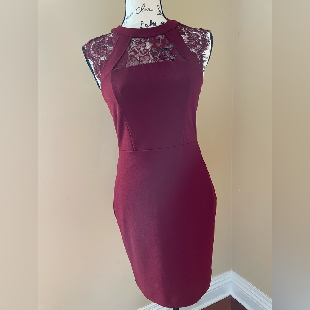 Express cocktail dress, size S, lace details, red/maroon